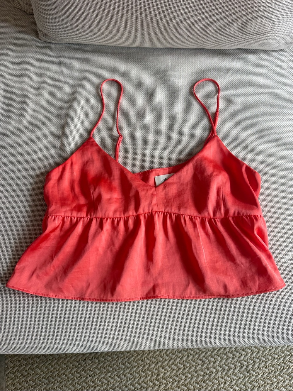 Aritzia Wilfred Lover Camisole Coral Pink Spaghetti-Strap Peplum